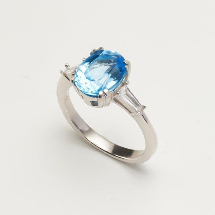 Zonder minimumprijs - Ring Zilver Topaas, Handtassen en Accessoires, Ringen