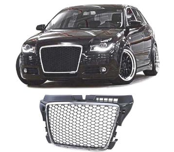 Calandre Pour Audi A3 8P 08-12 Look Rs3 Noir Chromé, Verzenden, Nieuw