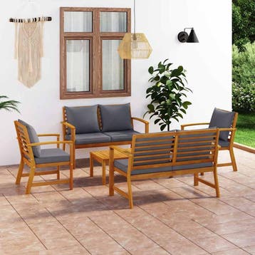 vidaXL 5-delige Loungeset met kussens massief acaciahout, Verzenden, Nieuw, Loungeset