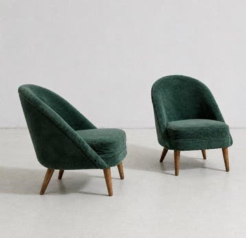 Fauteuil - Eik, Wol - Een paar Franse fauteuils
