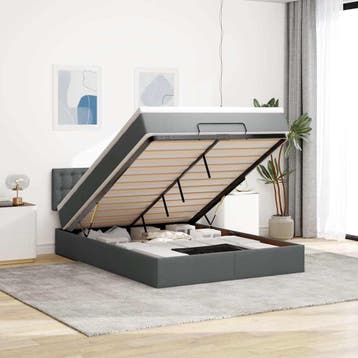 vidaXL Bed met matras 140x200 cm stof donkergrijs, Verzenden, Nieuw