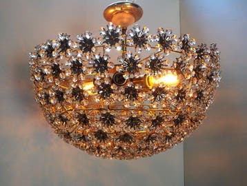 Plafondlamp - Kristalbloem verguld metaal Bakalowits and, Huis en Inrichting, Nieuw