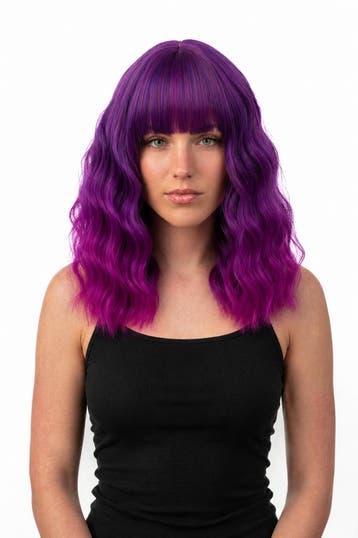 KIMU® Luxe Paars Roze Pruik Schouderlengte Rechte Pony Krull, Ophalen of Verzenden, Nieuw