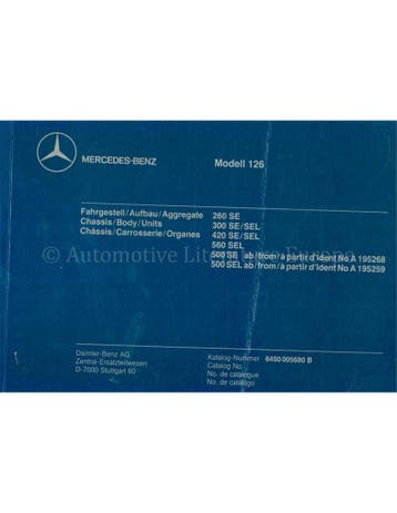 1987 MERCEDES BENZ S-KLASSE ONDERDELEN CATALOGUS