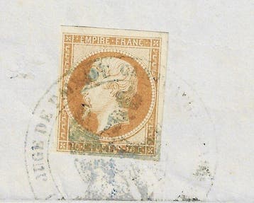 France 1860 - Unique, Empire 10 centimes bistre non dentelé, Gestempeld