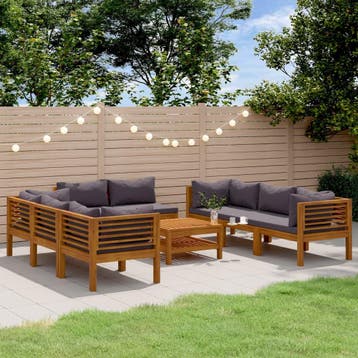 vidaXL 9-delige Loungeset met kussens massief acaciahout, Verzenden, Nieuw, Loungeset