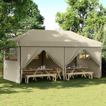 vidaXL Partytent inklapbaar pop-up met 4 zijwanden taupe, Verzenden