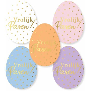 30x Sticker Vrolijk Pasen! - 5 Pastel Kleuren Assorti -, Hobby en Vrije tijd, Stickers en Plaatjes, Verzenden, Nieuw