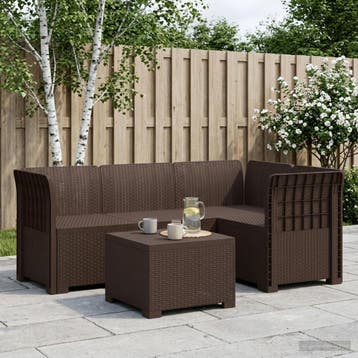 vidaXL 4-Zitter Tuin Sofa Rattan Look PP Bruin, Verzenden, Nieuw