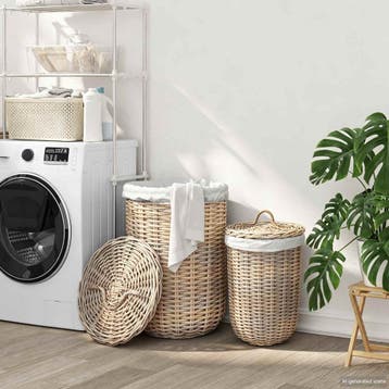 vidaXL Wasmand met deksel GENDT 2 st Natuurlijk grijs Kubu, Huis en Inrichting, Verzenden, Nieuw