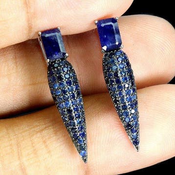 Zonder minimumprijs - Oorbellen 925 zilver, saffier