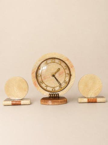 Klok en garnituur set (3) - Art Deco Marmer, Onyx -