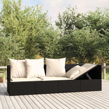 vidaXL Loungebed met kussens poly rattan zwart, Jardin & Terrasse, Chaises longues, Verzenden