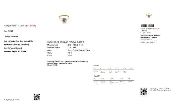 Bague - 18 carats Or jaune - 2.30ct. tw. Diamant (Couleur, Bijoux, Sacs & Beauté, Bagues