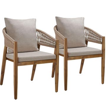 tectake Tuinstoel Manacor, ropedesign - zandkleur, Set van 2, Tuin en Terras, Verzenden, Nieuw