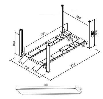 13381 Vier koloms hefbrug 4000kg 4,8m flat Cascos, Ophalen of Verzenden, Nieuw