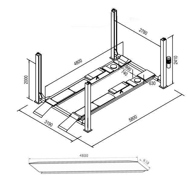 13381 Vier koloms hefbrug 4000kg 4,8m flat Cascos, Bricolage & Construction, Outillage | Soudeuses, Enlèvement ou Envoi