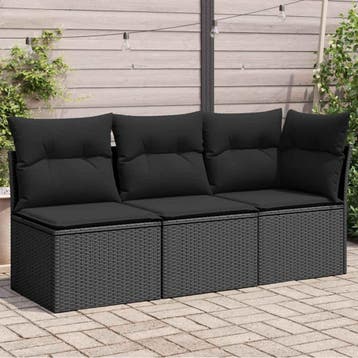 vidaXL Tuinbank met kussens 3-zits zwart poly rattan, Tuin en Terras, Verzenden, Nieuw