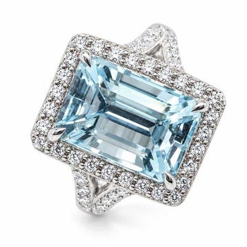 Ring Platina - 5.89ct. tw. Aquamarijn - Diamant -, Nieuw