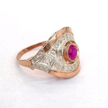 Zonder minimumprijs - Ring - 9 kt. Roségoud, Zilver Spinel -
