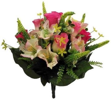 Zijden boeket rozen en alstroemeria mixed astilbe pink/cream