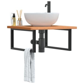 vidaXL Badkamer wandschap staal en massief beukenhout, Verzenden