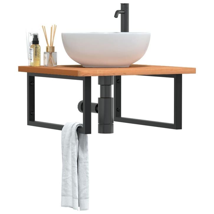 vidaXL Badkamer wandschap staal en massief beukenhout, Maison & Meubles, Tables | Coiffeuses, Envoi