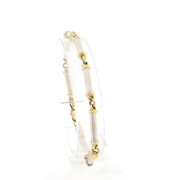 Bicolor gouden staafjes schakelarmband, Handtassen en Accessoires, Armbanden, Ophalen of Verzenden, Gebruikt, Goud, Goud