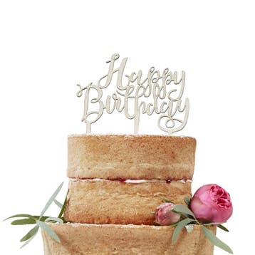 Happy Birthday Taarttopper Hout 12,5cm, Verzenden