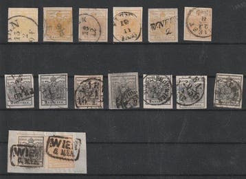 Autriche 1850 - Partie de la première émission sur 5 cartes, Gestempeld