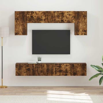 vidaXL Tv-meubelset 4 st Rook Eiken Bewerkt hout, Huis en Inrichting, Verzenden, Nieuw