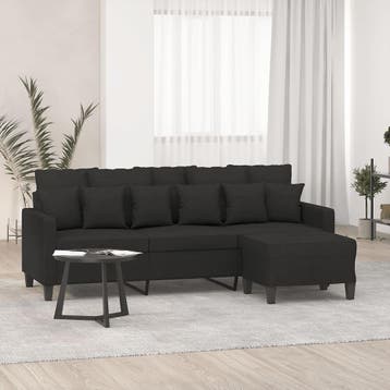 vidaXL Driezitsbank met voetenbank 180 cm stof zwart, Huis en Inrichting, Zetels | Zetels, Verzenden, Nieuw