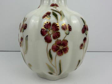 Zsolnay – Hand-Painted Floral Vase with Gilt Decoration –