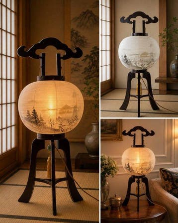 Traditional - Vintage Japanese Ouchi Andon Floor Lantern -