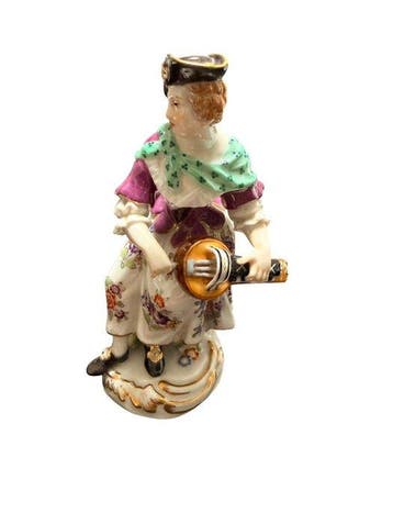 Meissen - Beeldje, Rococo Lady Figurine with Lute - 11 cm -