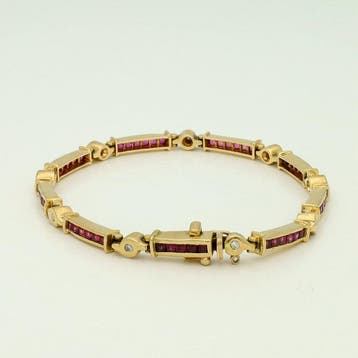 Bracelet - 14 carats Or jaune Rubis - Diamant