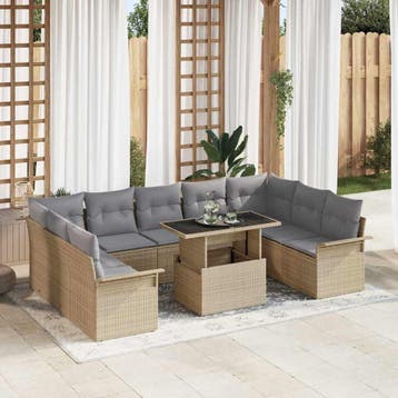 vidaXL Tuinbank Set 10 st Beige Poly rattan, Verzenden