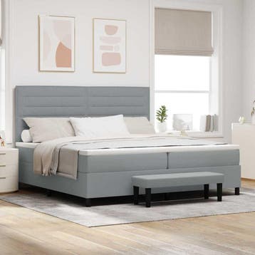 vidaXL Boxspring bed met hoofdeinde Lichtgrijs 200 x 200 cm, Verzenden