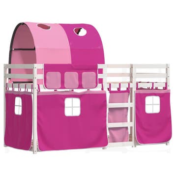 vidaXL Stapelbed met gordijnen 80x200 cm grenenhout roze, Verzenden