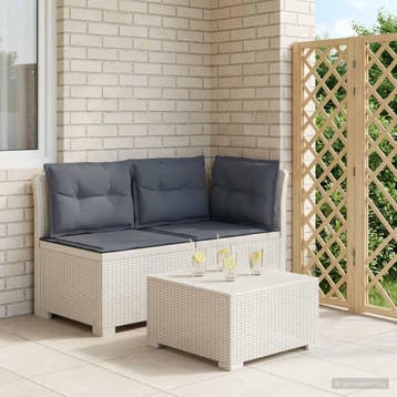 vidaXL Twee-zits Tuin Sofa met Kussens Rieten Look PP Wit, Verzenden, Nieuw