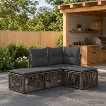 vidaXL Tuinbank Set 4 st Grijs poly rattan, Verzenden, Nieuw