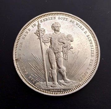 Suisse. 5 Francs 1879 / Basel Shooting Festival, Postzegels en Munten