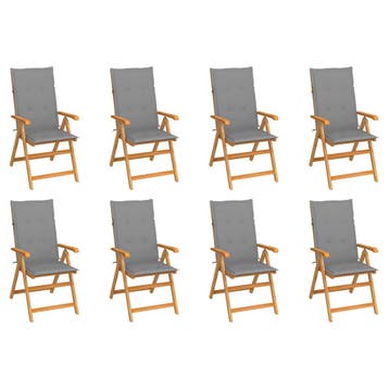 vidaXL Verstelbare klapstoelen met kussens, 8 stuks, massief, Verzenden