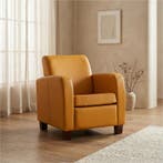 Leren fauteuil Joy - Toledo Leem (geel/bruin) - Poten hout, Ophalen of Verzenden