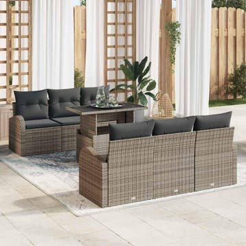 vidaXL Tuinbank Set 7 st Grijs Poly Riet, Verzenden