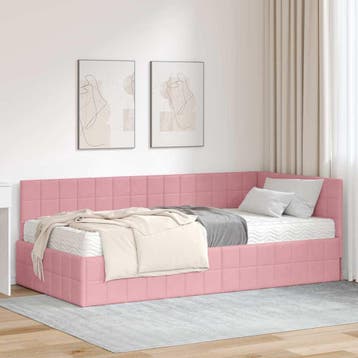 vidaXL Hoekbedframe met Matras 2 st Roze 90 x 200 cm Fluweel, Verzenden