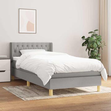 vidaXL Boxspring met matras stof lichtgrijs 90x200 cm, Verzenden