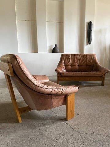 im Stil von Maison Regain - Zitgroep (2) - Leder, Eik -