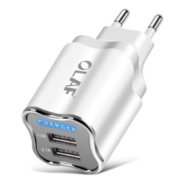 Dual 2x Port USB Stekkerlader - 2.1A Muur Oplader, Verzenden
