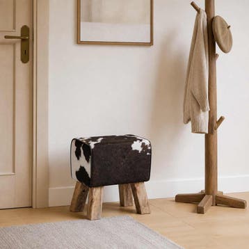 vidaXL Bank 40 x 30 x 45 cm Echt Leer Zwart en Wit, Huis en Inrichting, Verzenden, Nieuw